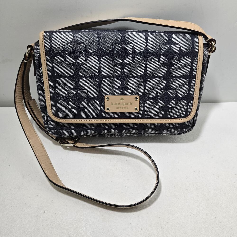Kate Spade Ace of Spades Pebbled Leather Crossbody Bag Natural Leather Trim